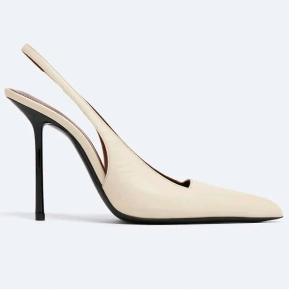 NWT Fashion Kiss Faux Leather Pointed Toe Slingback Stiletto Pump,10.5, Cream/…